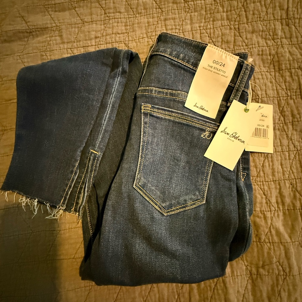Sam Edelman Blue Skinny Jeans with Distressed Hem